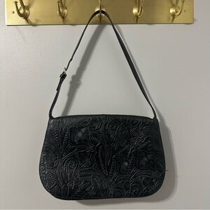 Vintage Valerie Stevens Large Embossed Black Leather Messenger Purse